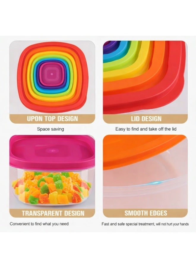 لوكاداه مجموعة من 7 قطع - مجموعة حاويات تخزين الطعام مع أغطية، حاويات بلاستيكية محكمة الإغلاق وخالية من مادة BPA لتنظيم مخزن المطبخ، علب تحضير وجبات الطعام وعلب الغداء قابلة للتكديس ومقاومة للتسرب، حاويات طعام قابلة لإعادة الاستخدام وآمنة للاستخدام في الميكروويف والفريزر وغسالة الصحون، أغطية مرمزة بالألوان، أحجام متعددة للفواكه والوجبات الخفيفة وبقايا الطعام والأطعمة الجافة (ألوان قوس قزح) - Image 4